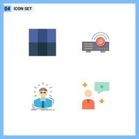 Set of 4 Vector Flat Icons on Grid for grid person projector manager man chat Editable Vector Design Elements