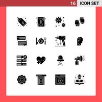 Modern Set of 16 Solid Glyphs and symbols such as message chat astronaut protective glove Editable Vector Design Elements