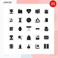 25 Thematic Vector Solid Glyphs and Editable Symbols of lotus bucket heal technology computer Editable Vector Design Elements