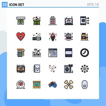 Filled line Flat Color Pack of 25 Universal Symbols of share mobile user device smart Editable Vector Design Elements