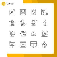 16 User Interface Outline Pack of modern Signs and Symbols of lock hardware cellphone gadget computers Editable Vector Design Elements