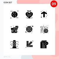 Set of 9 Vector Solid Glyphs on Grid for fan computer arrows shield insurance Editable Vector Design Elements