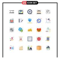 Pictogram Set of 25 Simple Flat Colors of co carbon film reel bank building architecture Editable Vector Design Elements