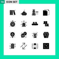 Set of 16 Commercial Solid Glyphs pack for time discount sound cyber duplicate Editable Vector Design Elements