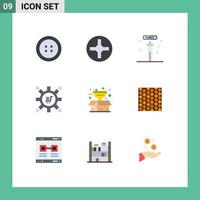 paquete de 9 signos y símbolos de colores planos modernos para medios de impresión web, como el paquete de filtro, caja de laboratorio, proceso de marketing, elementos de diseño de vectores editables
