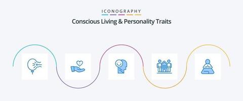 Concious Living And Personality Traits Blue 5 Icon Pack Including friends. culture. hand. optimism. human vector