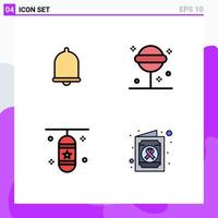 Pack of 4 Modern Filledline Flat Colors Signs and Symbols for Web Print Media such as alert punching bag sound lollipop sports accessory Editable Vector Design Elements