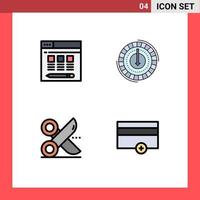 Universal Icon Symbols Group of 4 Modern Filledline Flat Colors of web cutting consumption lower scissor Editable Vector Design Elements