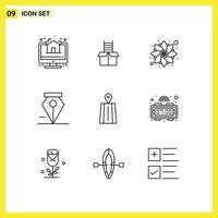 Universal Icon Symbols Group of 9 Modern Outlines of route navigation decoration pen anchor Editable Vector Design Elements