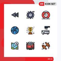 Filledline Flat Color Pack of 9 Universal Symbols of achievement network ball internet sports Editable Vector Design Elements