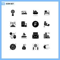 Pack of 16 creative Solid Glyphs of office desk forecast computer workplace Editable Vector Design Elements