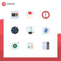 User Interface Pack of 9 Basic Flat Colors of light energy contrast electricity zoom Editable Vector Design Elements