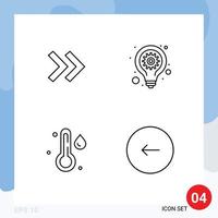 Set of 4 Modern UI Icons Symbols Signs for arrow weather bulb seo gear buttons Editable Vector Design Elements