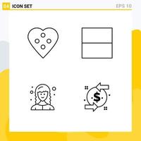 Group of 4 Modern Filledline Flat Colors Set for button female web developer heart button layout back Editable Vector Design Elements