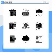 Stock Vector Icon Pack of 9 Line Signs and Symbols for marketing wifi rain iot internet Editable Vector Design Elements