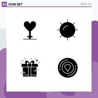 Universal Icon Symbols Group of 4 Modern Solid Glyphs of heart present nature box heart Editable Vector Design Elements