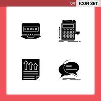 Modern Set of 4 Solid Glyphs Pictograph of laptop arrows security banking document Editable Vector Design Elements