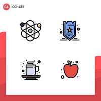 4 User Interface Filledline Flat Color Pack of modern Signs and Symbols of atom beverage science seo drink Editable Vector Design Elements