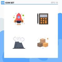 Set of 4 Commercial Flat Icons pack for rocket math accounting calculation eruption Editable Vector Design Elements