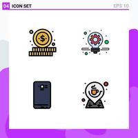 Modern Set of 4 Filledline Flat Colors Pictograph of online back business phone coffee Editable Vector Design Elements