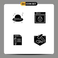 4 Universal Solid Glyphs Set for Web and Mobile Applications beach edit straw hat shield paper Editable Vector Design Elements