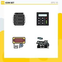Pack of 4 creative Filledline Flat Colors of edit data server math bike Editable Vector Design Elements