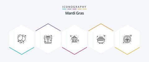 paquete de iconos de 25 líneas mardi gras que incluye fleur. decoración. corona. hierba comer vector