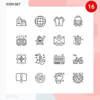 16 Universal Outlines Set for Web and Mobile Applications repair car global salat prayer Editable Vector Design Elements