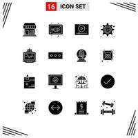 16 Universal Solid Glyph Signs Symbols of computer gear video source code html Editable Vector Design Elements