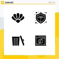 Solid Glyph Pack of 4 Universal Symbols of clams garbage crypto currency shield business Editable Vector Design Elements