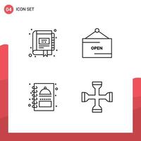 Set of 4 Modern UI Icons Symbols Signs for book kitchen marketing e menu book Editable Vector Design Elements