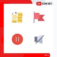 Pack of 4 Modern Flat Icons Signs and Symbols for Web Print Media such as budget pause management mark bell Editable Vector Design Elements