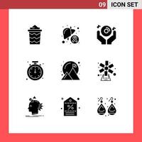 Pack of 9 creative Solid Glyphs of mobile alert sick alarm music Editable Vector Design Elements