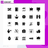 25 Thematic Vector Solid Glyphs and Editable Symbols of school online sun bed computer cart Editable Vector Design Elements