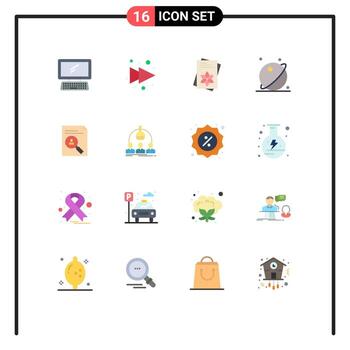 Paquete de 16 colores planos de interfaz de usuario de signos y símbolos modernos de espacio de aplicación semillas planeta astronomía paquete editable de elementos creativos de diseño de vectores