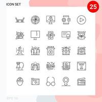 25 símbolos de signos de línea universales del proceso de pascua de flecha habilitada desarrollan elementos de diseño vectorial editables vector