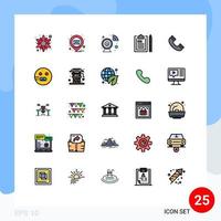 Mobile Interface Filled line Flat Color Set of 25 Pictograms of interface plan cctv notepad document Editable Vector Design Elements