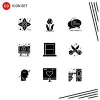 Universal Icon Symbols Group of 9 Modern Solid Glyphs of play advertising rose ad speech Editable Vector Design Elements