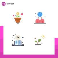 Set of 4 Commercial Flat Icons pack for growth clock global management schedule Editable Vector Design Elements