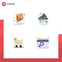 Group of 4 Flat Icons Signs and Symbols for kite retail rocks mountain cart Editable Vector Design Elements