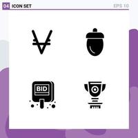 Set of 4 Vector Solid Glyphs on Grid for via coin auction crypto currency fresh compete Editable Vector Design Elements