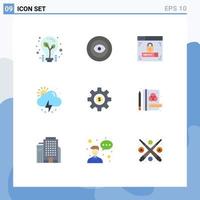 Mobile Interface Flat Color Set of 9 Pictograms of gear cog web design weather rain Editable Vector Design Elements