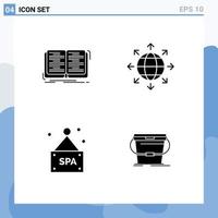 Modern Set of 4 Solid Glyphs and symbols such as book spa study network bucket Editable Vector Design Elements
