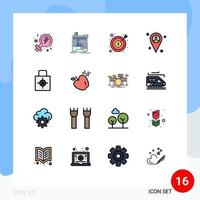 Flat Color Filled Line Pack of 16 Universal Symbols of protect key business man location Editable Creative Vector Design Elements