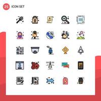 Pack of 25 Modern Filled line Flat Colors Signs and Symbols for Web Print Media such as agreement seo paper search key Editable Vector Design Elements