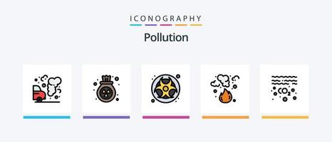 la línea de contaminación llenó un paquete de 5 íconos que incluye basura. auto. agua. contaminación. gas. diseño de iconos creativos vector