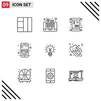 Set of 9 Vector Outlines on Grid for idea bulb new year lightbulb mobile Editable Vector Design Elements