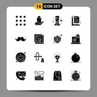 Editable Vector Line Pack of 16 Simple Solid Glyphs of moustache print chef size measure Editable Vector Design Elements