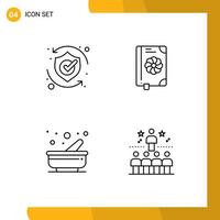 4 Line concept for Websites Mobile and Apps protect cooking shield flower mortar Editable Vector Design Elements