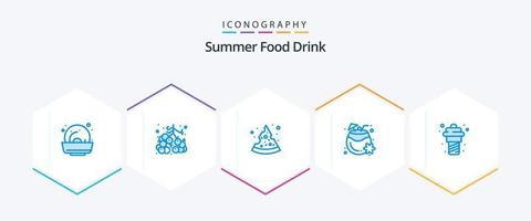bebida de comida de verano 25 paquete de iconos azules que incluye comida. alimento. alimento. yogur. beber vector